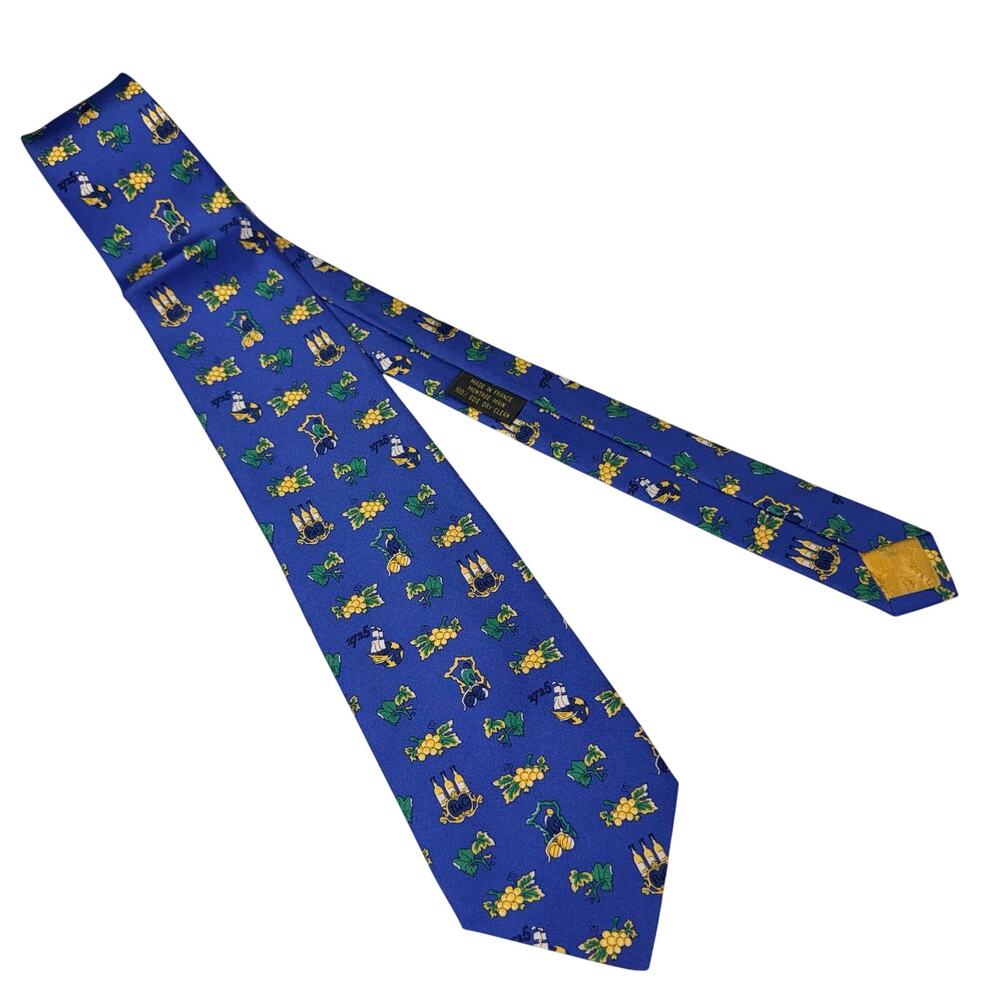Barton & Guestier Neck Tie Blue Grapes Wine Theme Silk Handmade In France